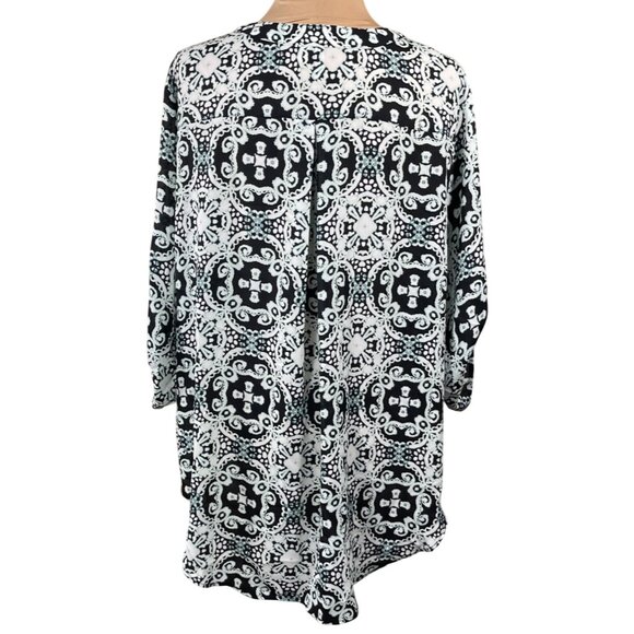 Est. 1946 Tunic Top Knit Stretch Size 18/20 Black White Teal V-Neck - Picture 3 of 8